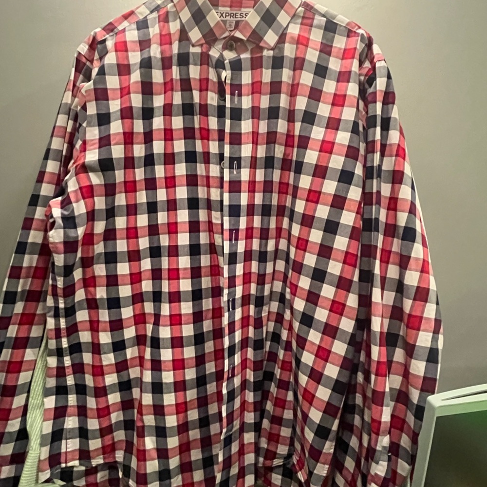 Express Men's Plaid Shirt in Red, White, and Blue